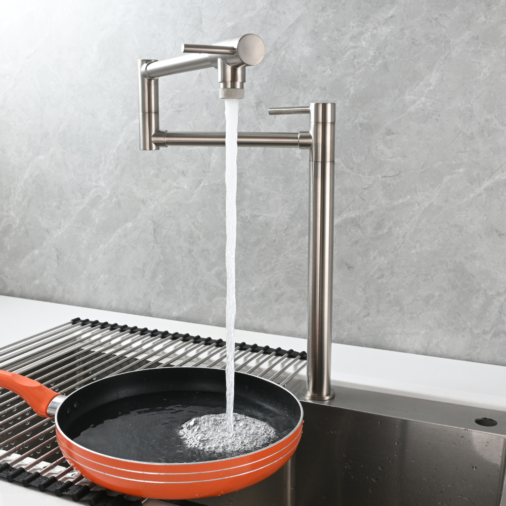 Tecmolog Brass Folding Faucet Single Cold Kitchen Tap with Double Joint Swing Arms