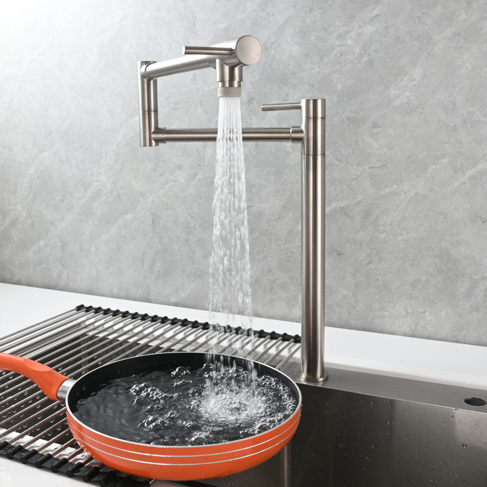 Tecmolog Brass Folding Faucet Single Cold Kitchen Tap with Double Joint Swing Arms