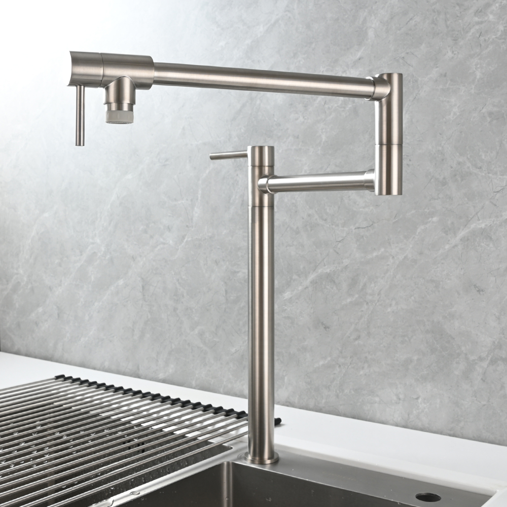Tecmolog Brass Folding Faucet Single Cold Kitchen Tap with Double Joint Swing Arms