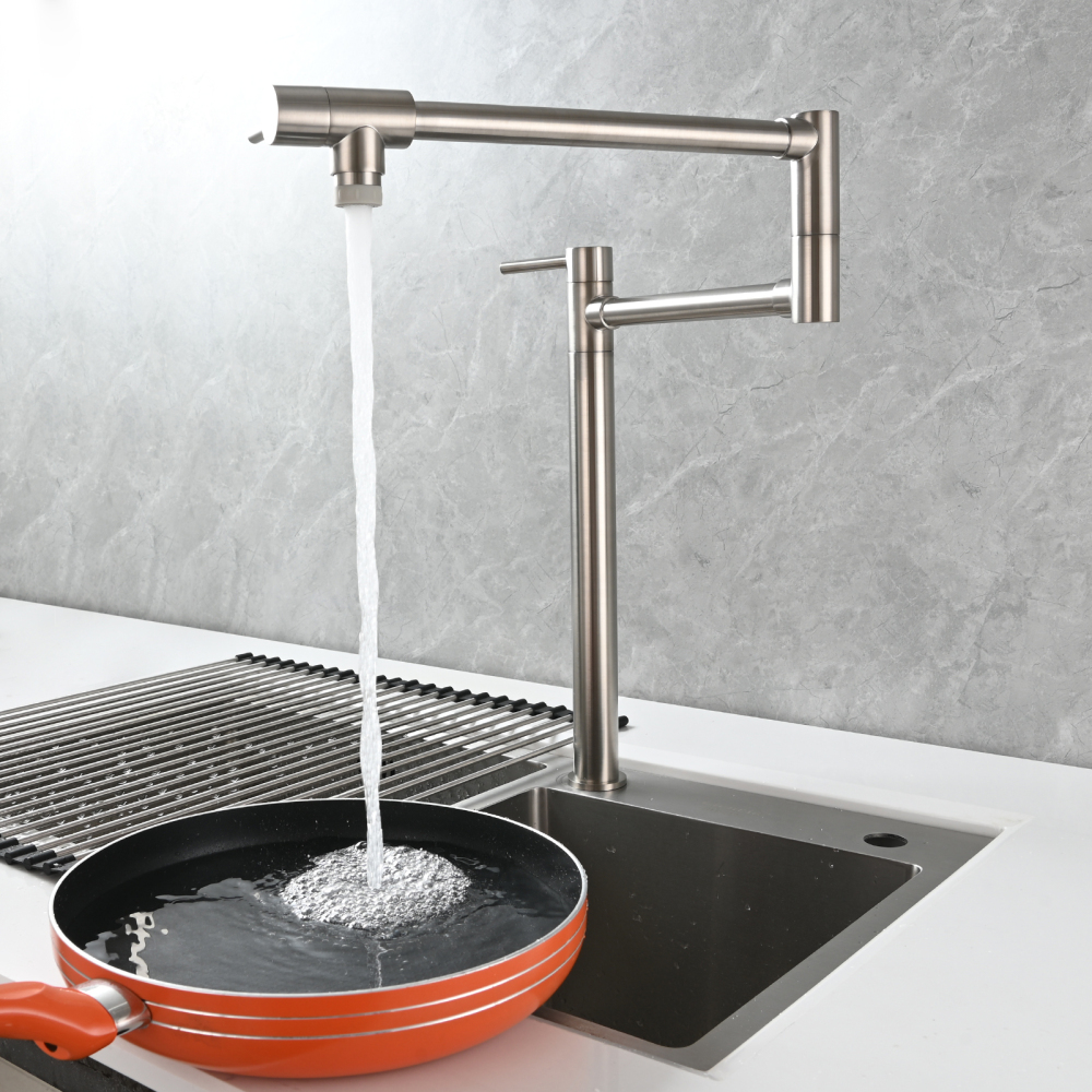Tecmolog Brass Folding Faucet Single Cold Kitchen Tap with Double Joint Swing Arms