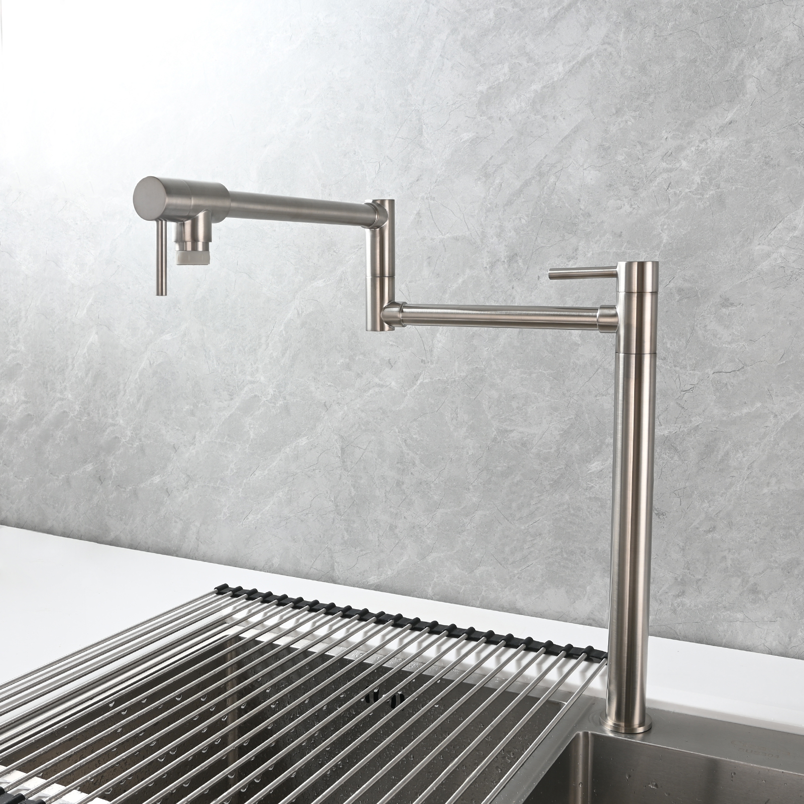 Tecmolog Brass Folding Faucet Single Cold Kitchen Tap with Double Joint Swing Arms