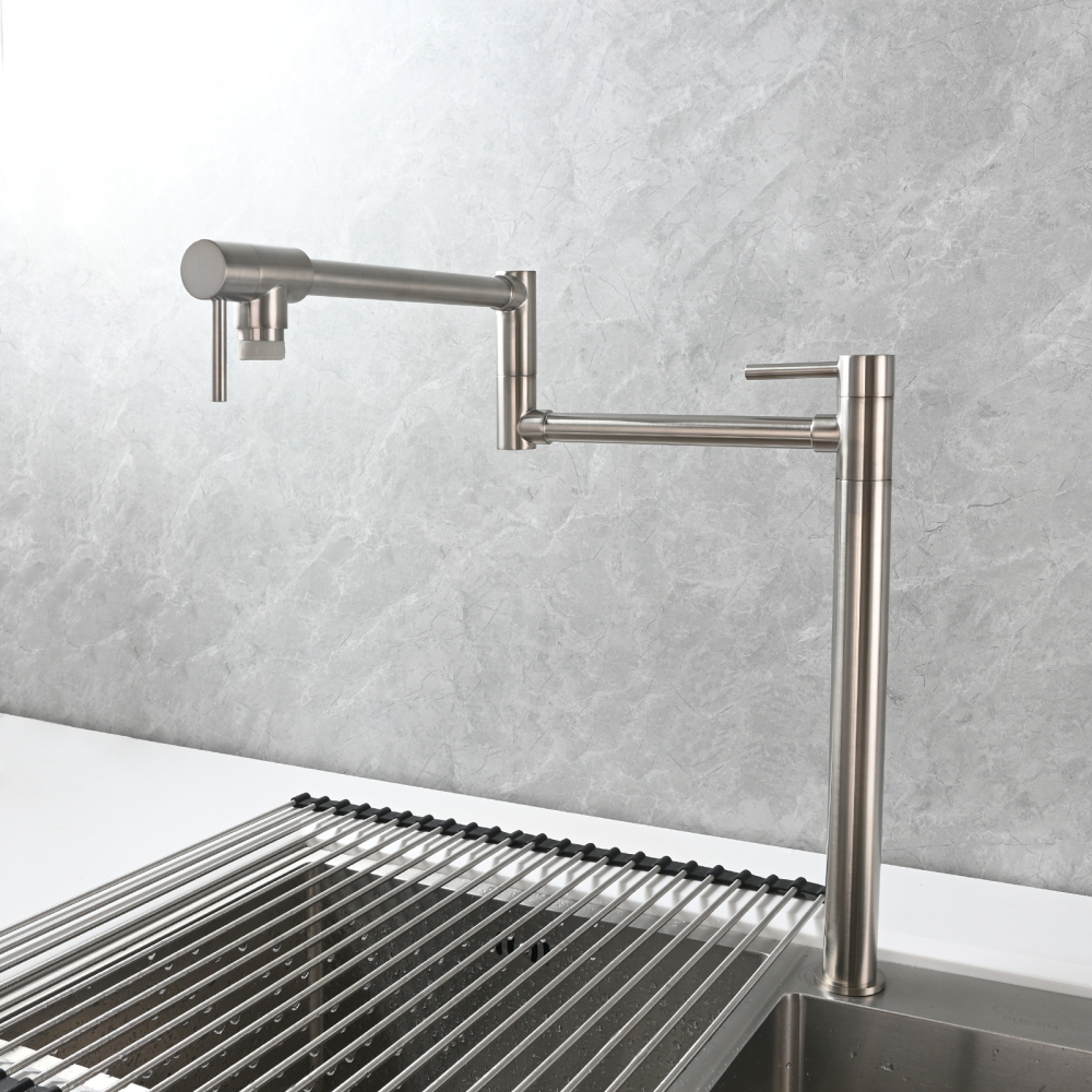 Tecmolog Brass Folding Faucet Single Cold Kitchen Tap with Double Joint Swing Arms