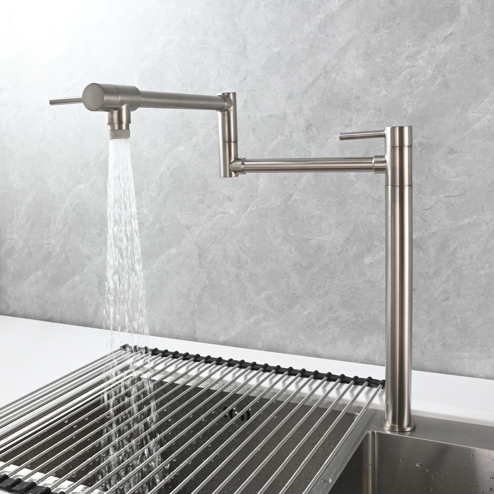 Tecmolog Brass Folding Faucet Single Cold Kitchen Tap with Double Joint Swing Arms