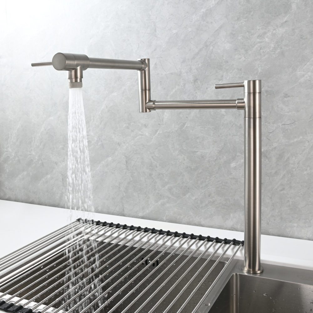 Tecmolog Brass Folding Faucet Single Cold Kitchen Tap with Double Joint Swing Arms