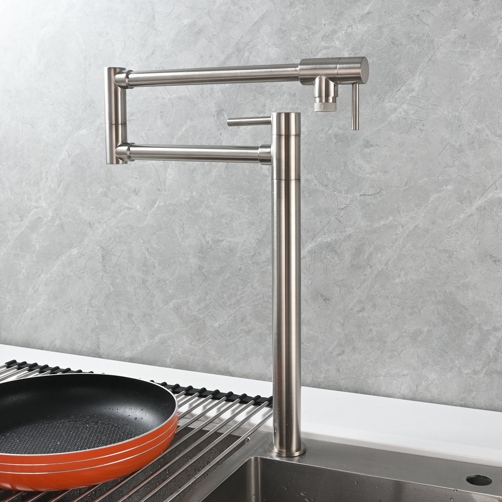 Tecmolog Brass Folding Faucet Single Cold Kitchen Tap with Double Joint Swing Arms