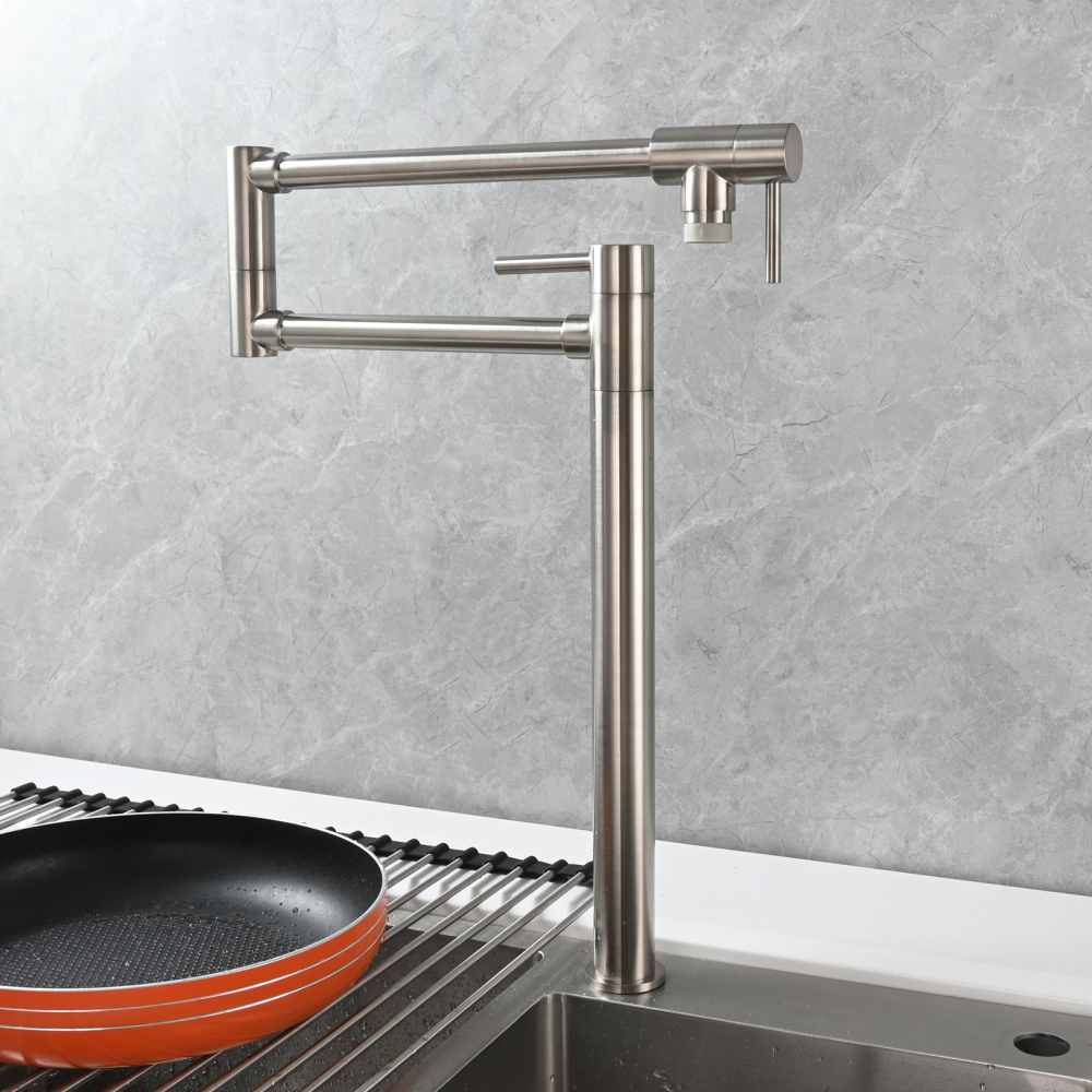 Tecmolog Brass Folding Faucet Single Cold Kitchen Tap with Double Joint Swing Arms