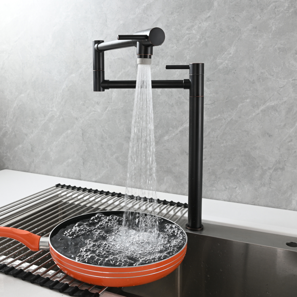 Tecmolog Brass Folding Faucet Single Cold Kitchen Tap with Double Joint Swing Arms