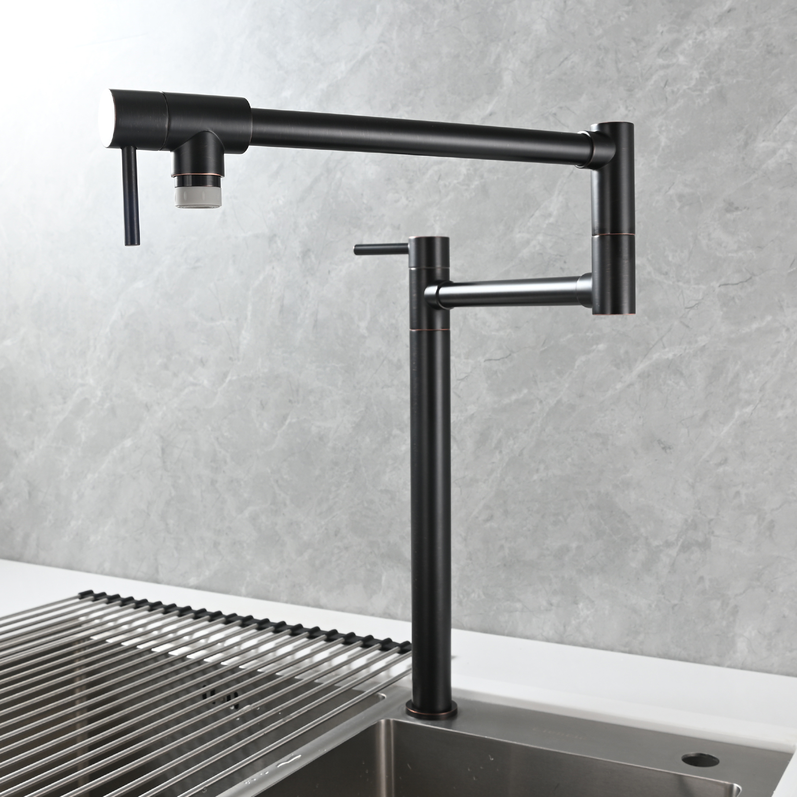 Tecmolog Brass Folding Faucet Single Cold Kitchen Tap with Double Joint Swing Arms