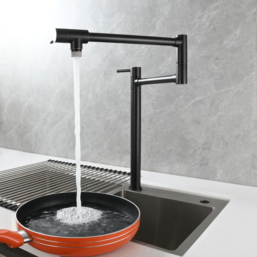 Tecmolog Brass Folding Faucet Single Cold Kitchen Tap with Double Joint Swing Arms