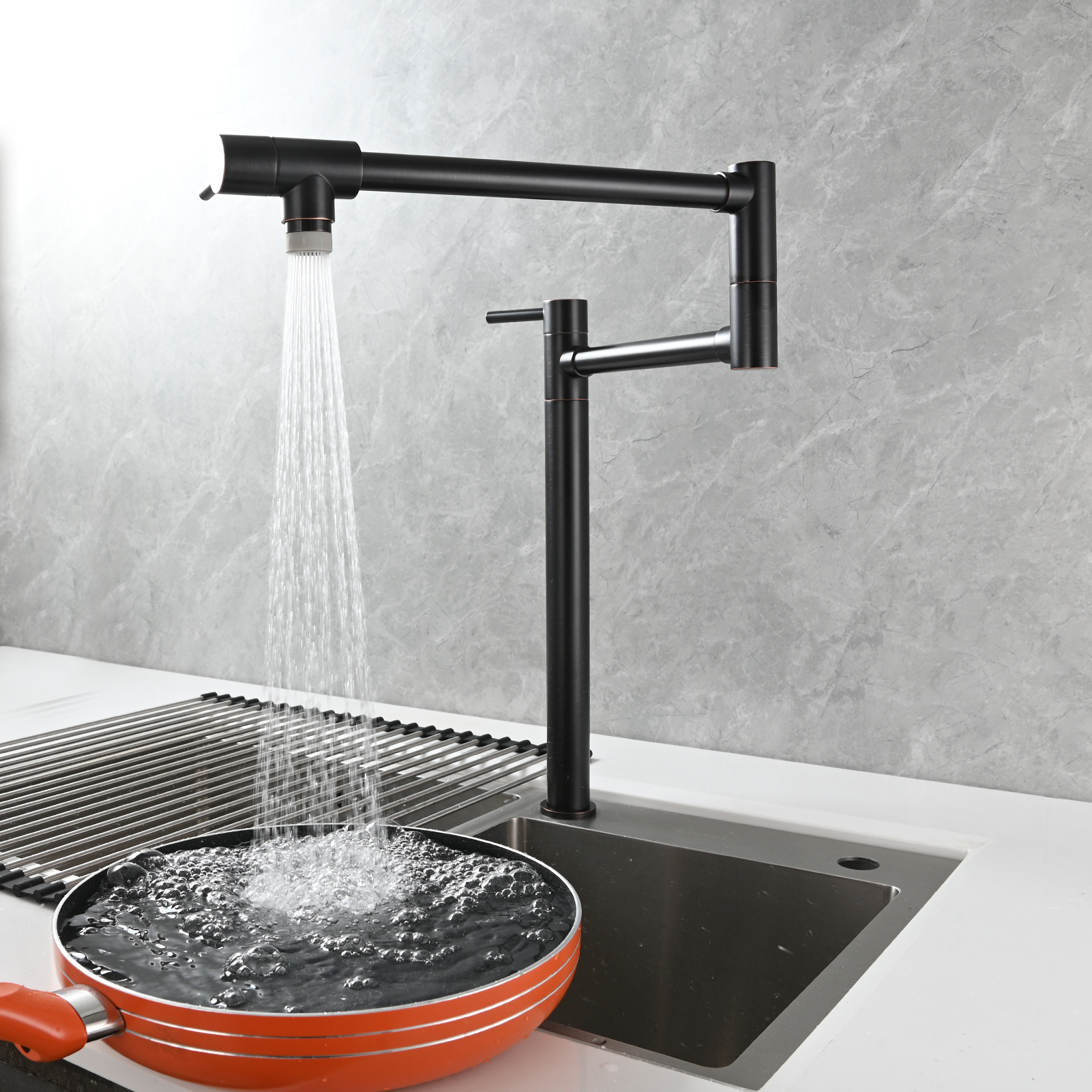 Tecmolog Brass Folding Faucet Single Cold Kitchen Tap with Double Joint Swing Arms