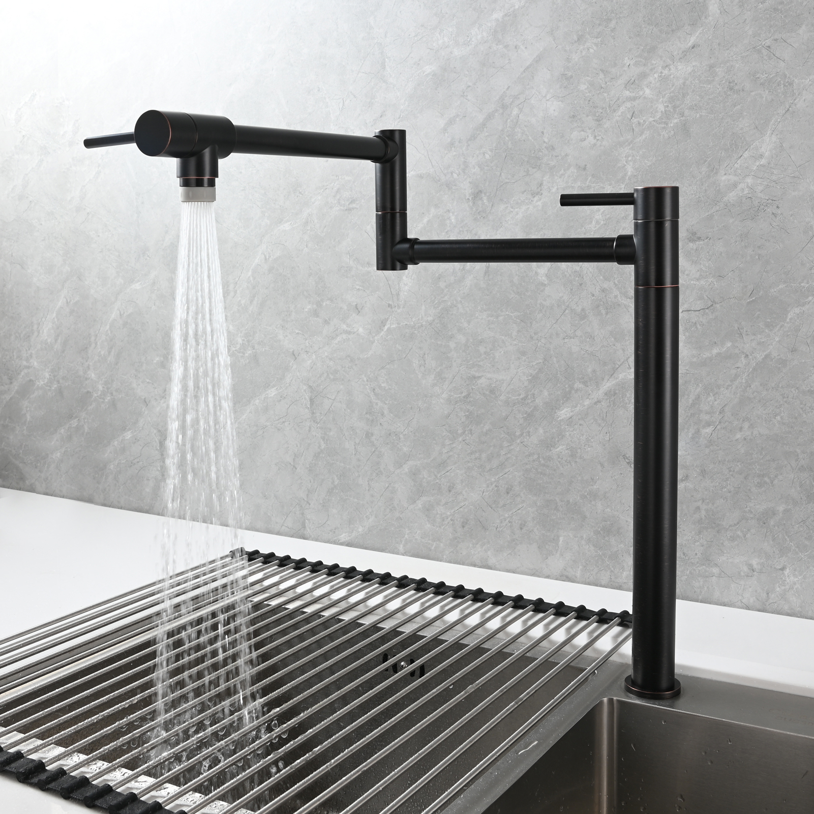 Tecmolog Brass Folding Faucet Single Cold Kitchen Tap with Double Joint Swing Arms