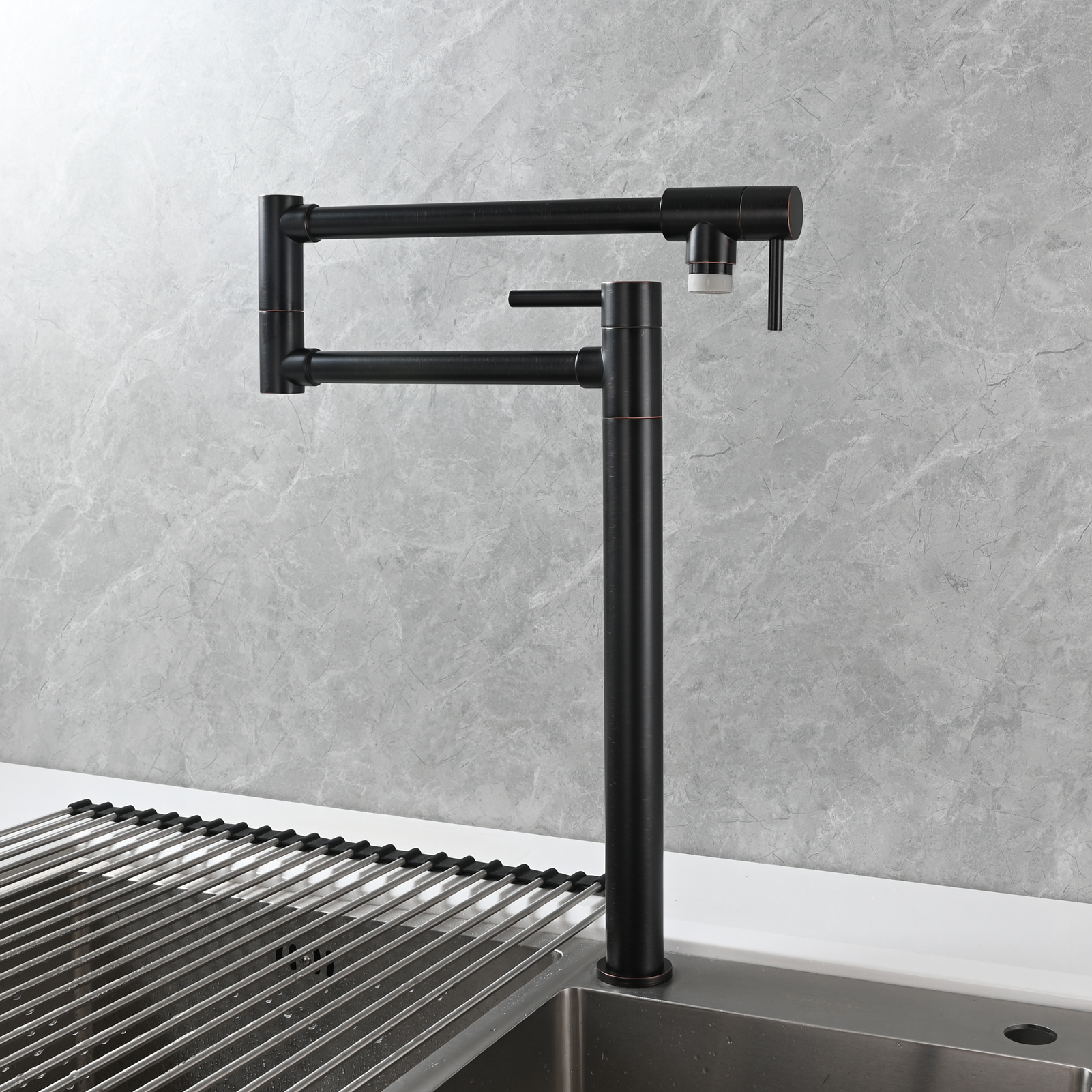 Tecmolog Brass Folding Faucet Single Cold Kitchen Tap with Double Joint Swing Arms