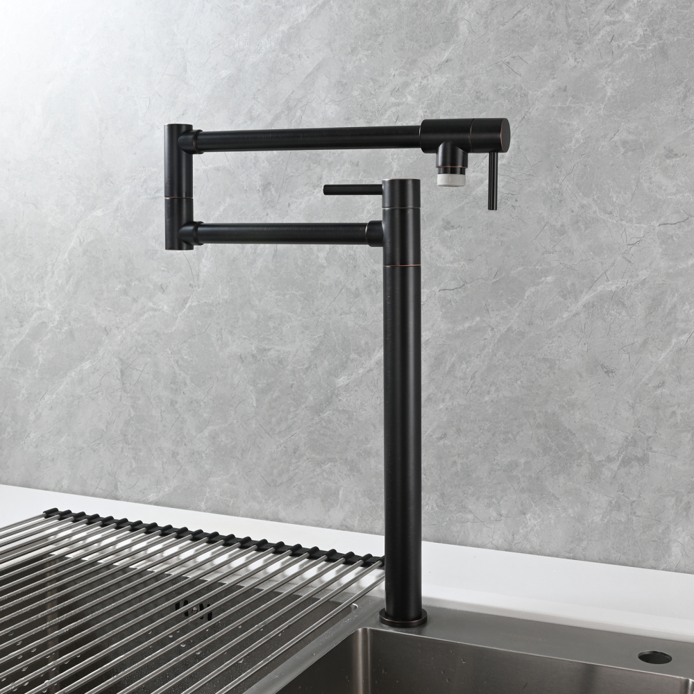 Tecmolog Brass Folding Faucet Single Cold Kitchen Tap with Double Joint Swing Arms