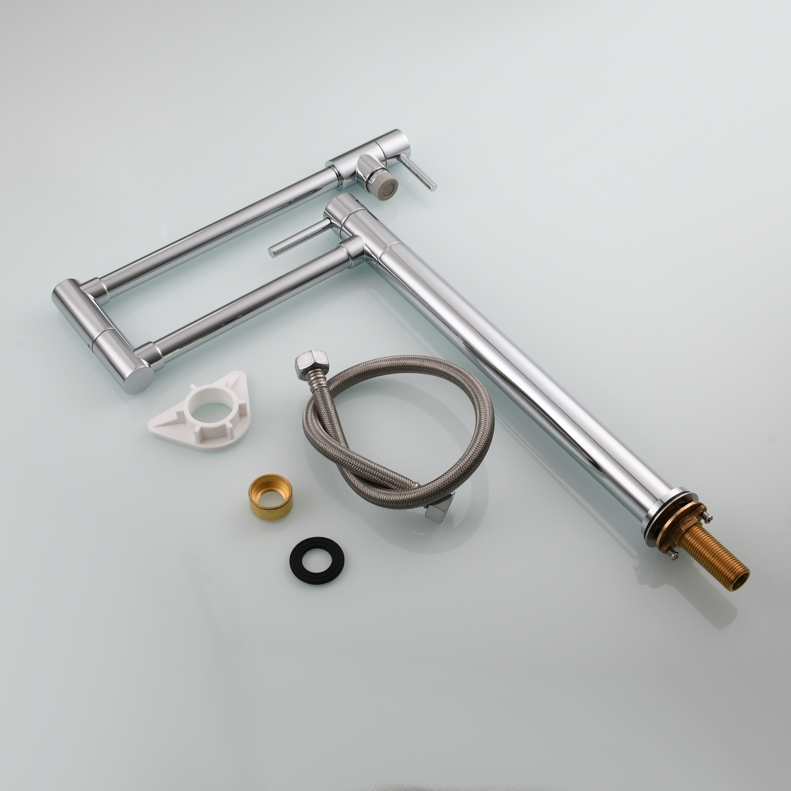 Tecmolog Brass Folding Faucet Single Cold Kitchen Tap with Double Joint Swing Arms