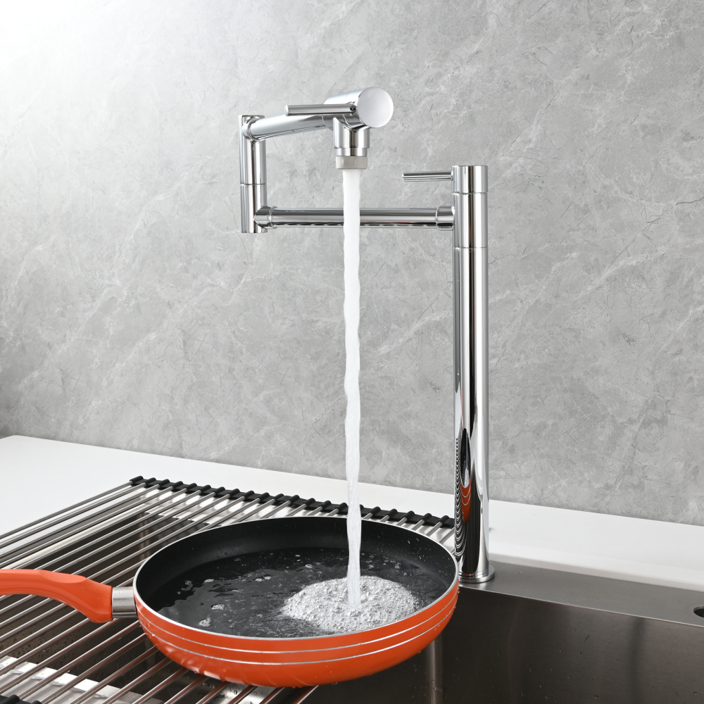 Tecmolog Brass Folding Faucet Single Cold Kitchen Tap with Double Joint Swing Arms