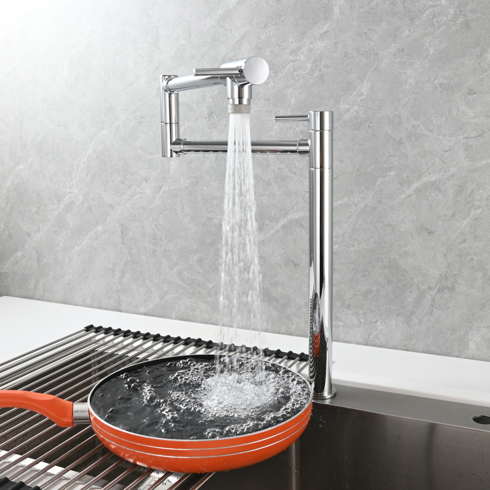 Tecmolog Brass Folding Faucet Single Cold Kitchen Tap with Double Joint Swing Arms