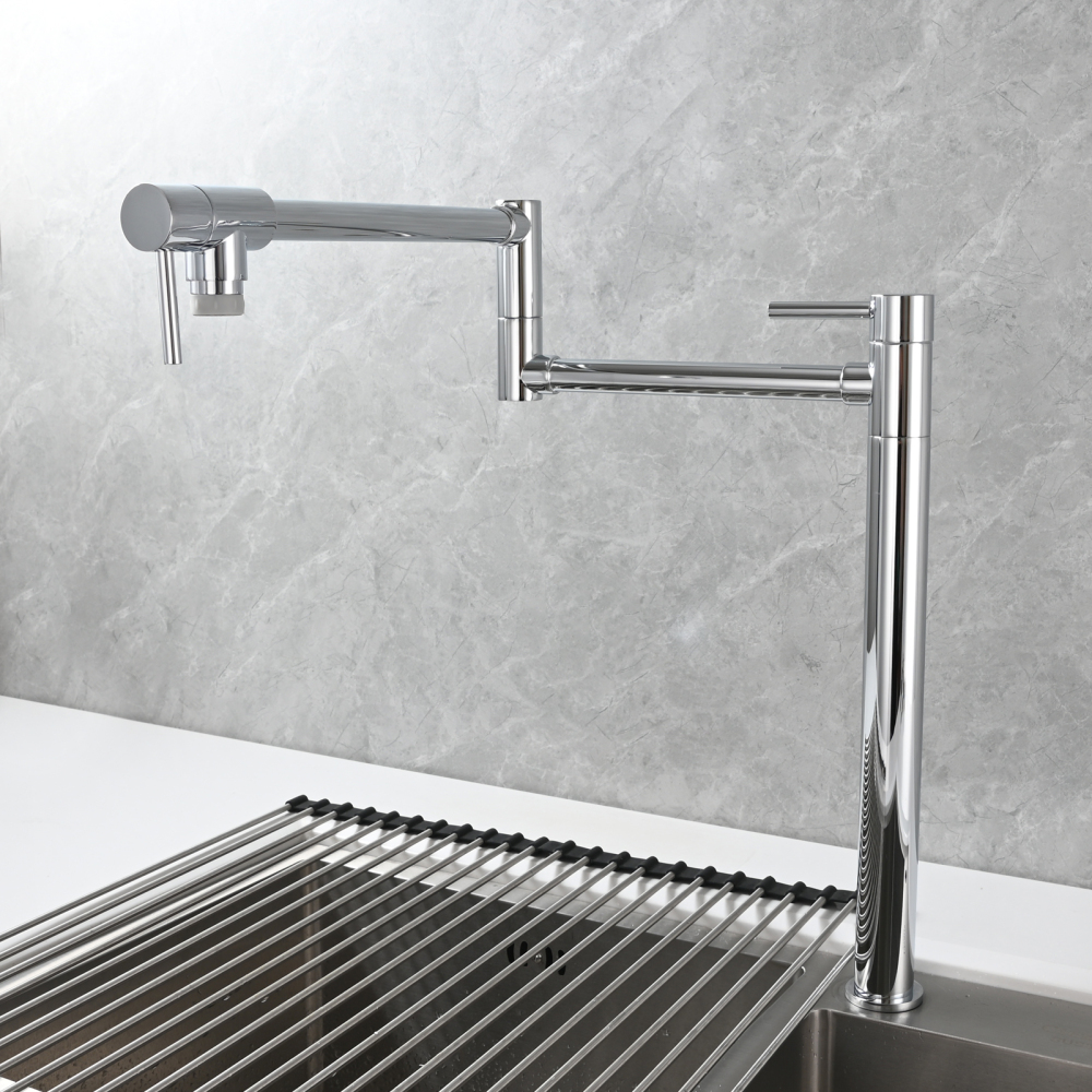 Tecmolog Brass Folding Faucet Single Cold Kitchen Tap with Double Joint Swing Arms