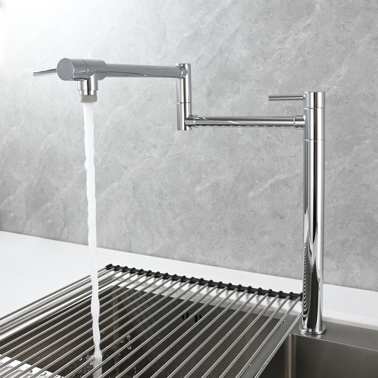 Tecmolog Brass Folding Faucet Single Cold Kitchen Tap with Double Joint Swing Arms