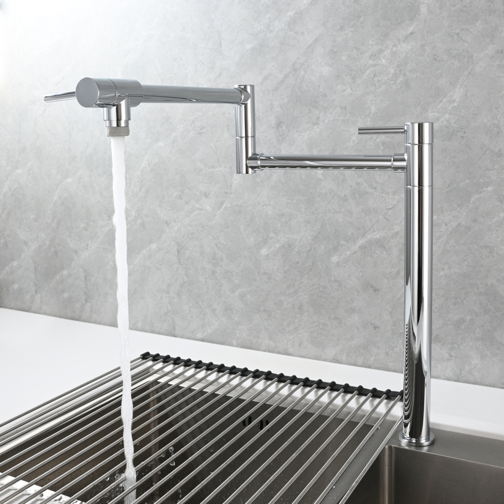 Tecmolog Brass Folding Faucet Single Cold Kitchen Tap with Double Joint Swing Arms