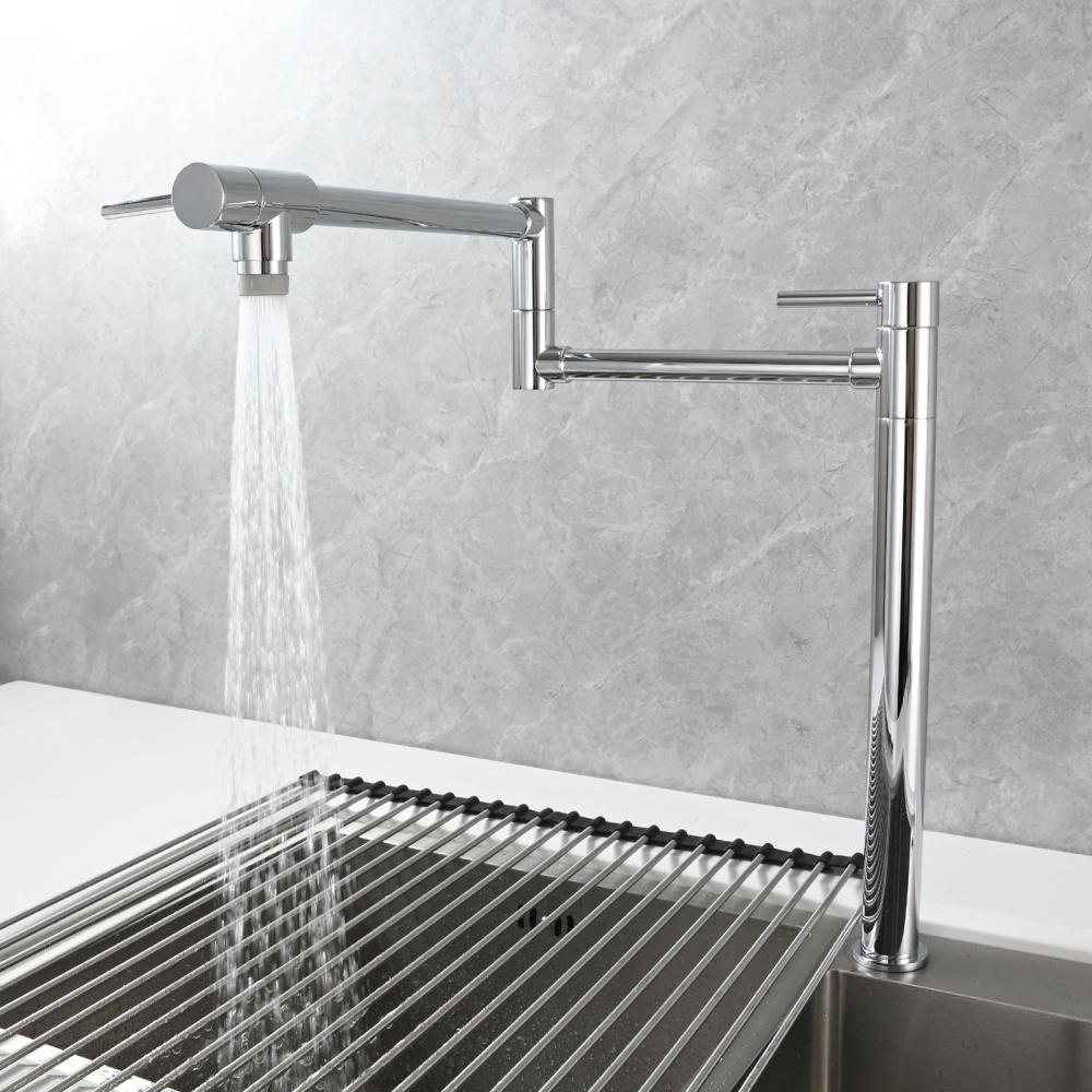 Tecmolog Brass Folding Faucet Single Cold Kitchen Tap with Double Joint Swing Arms