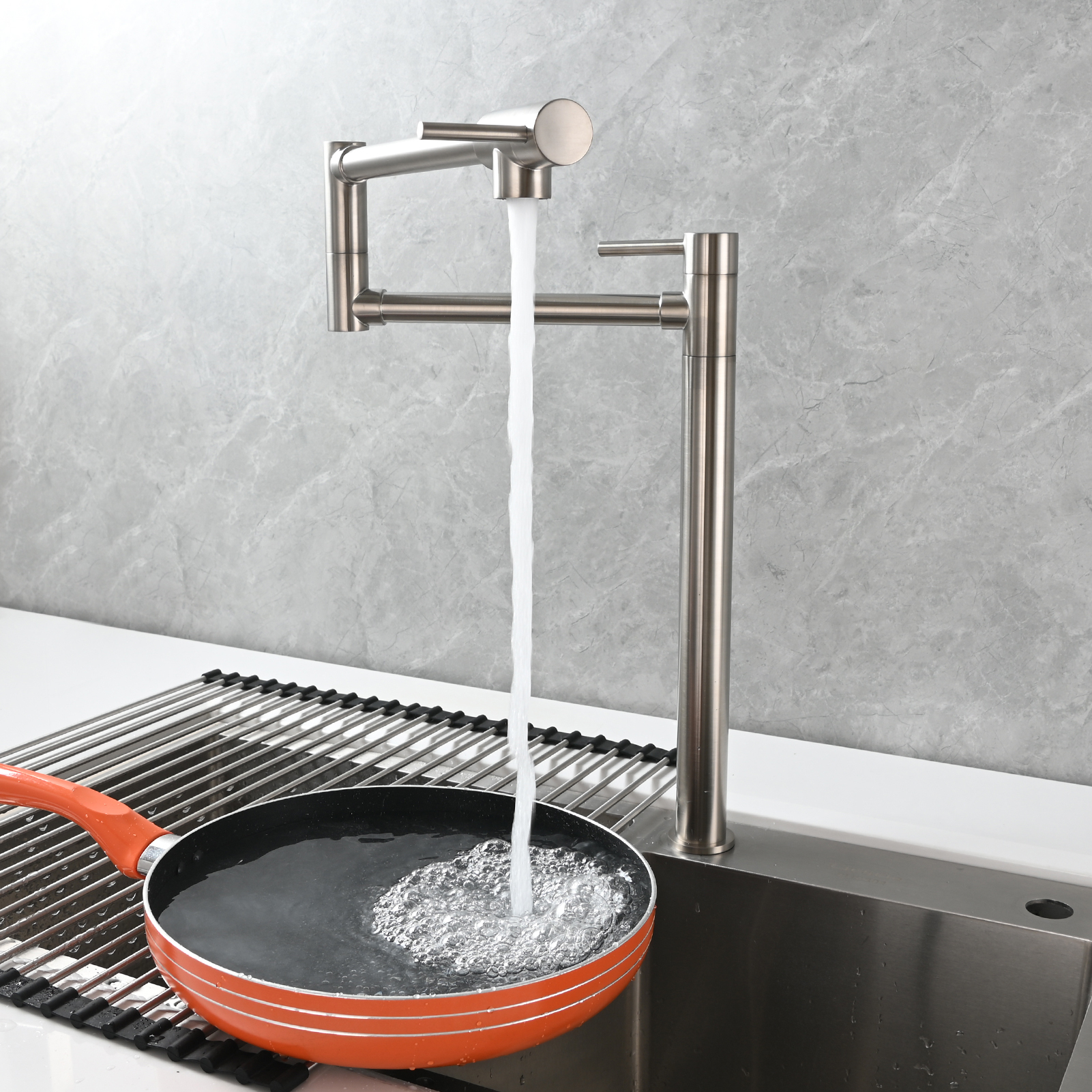 Tecmolog Brass Folding Faucet Single Cold Kitchen Tap with Double Joint Swing Arms