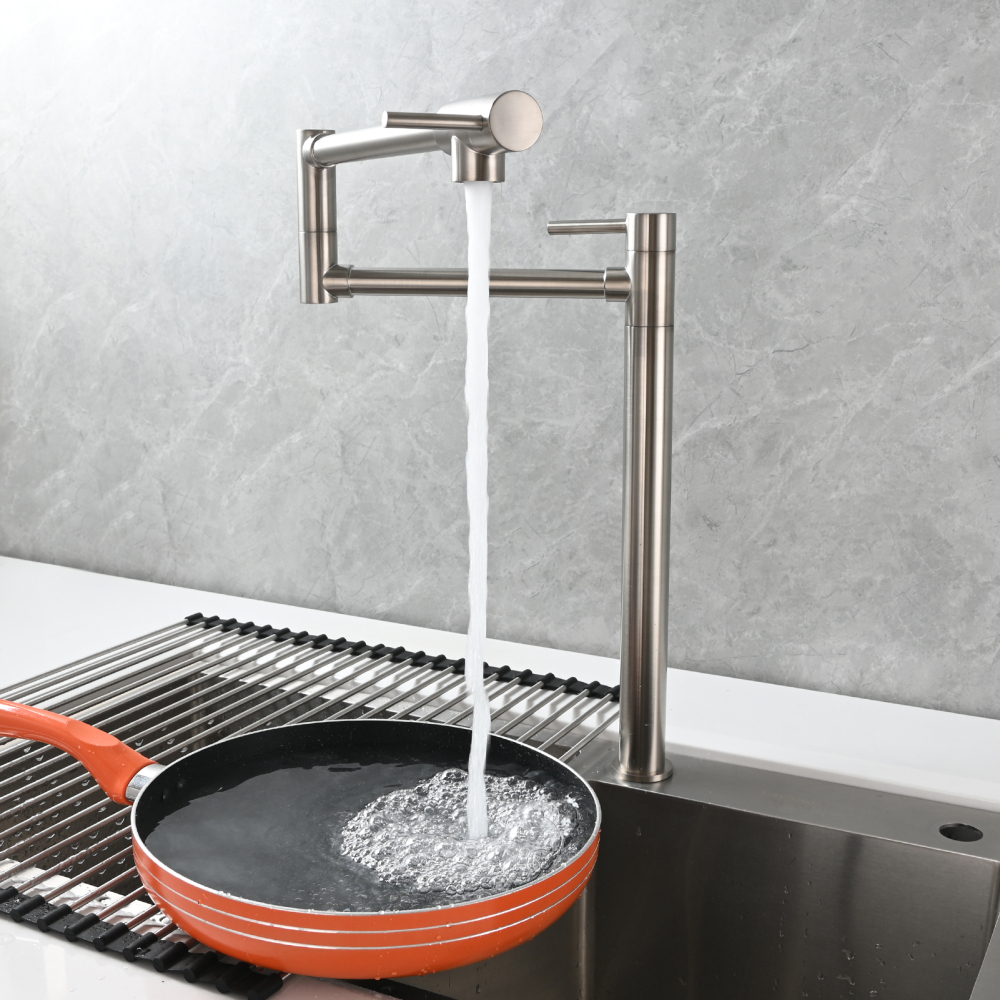 Tecmolog Brass Folding Faucet Single Cold Kitchen Tap with Double Joint Swing Arms