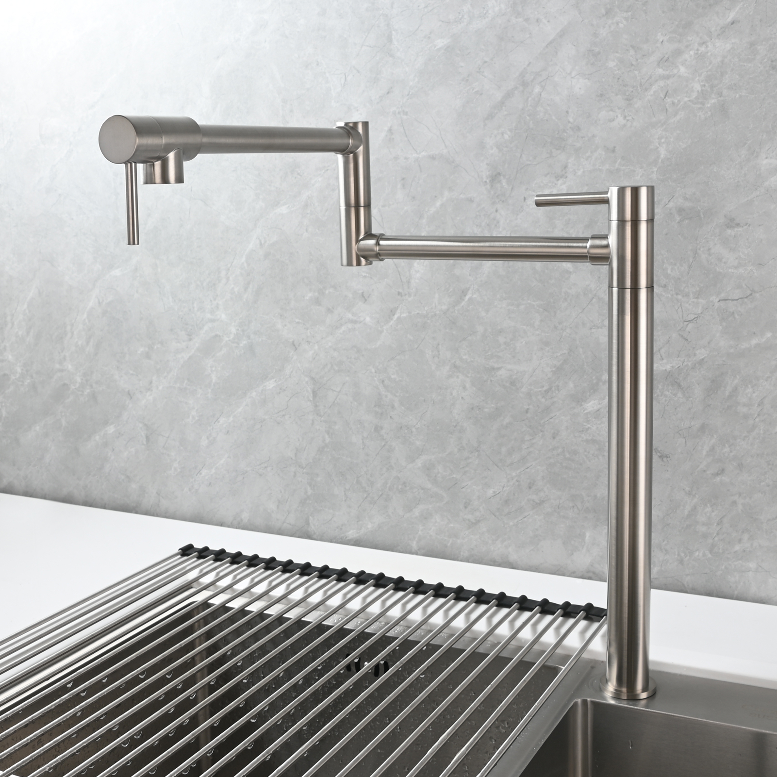 Tecmolog Brass Folding Faucet Single Cold Kitchen Tap with Double Joint Swing Arms