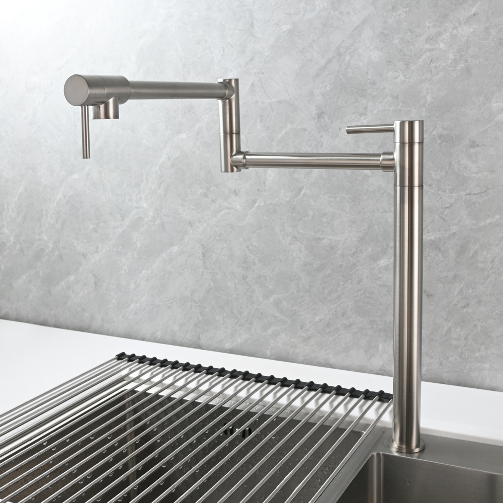 Tecmolog Brass Folding Faucet Single Cold Kitchen Tap with Double Joint Swing Arms