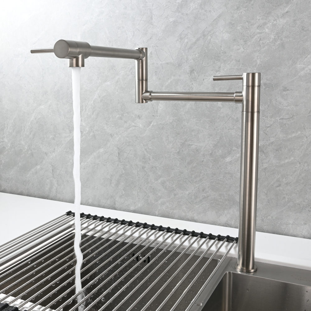 Tecmolog Brass Folding Faucet Single Cold Kitchen Tap with Double Joint Swing Arms