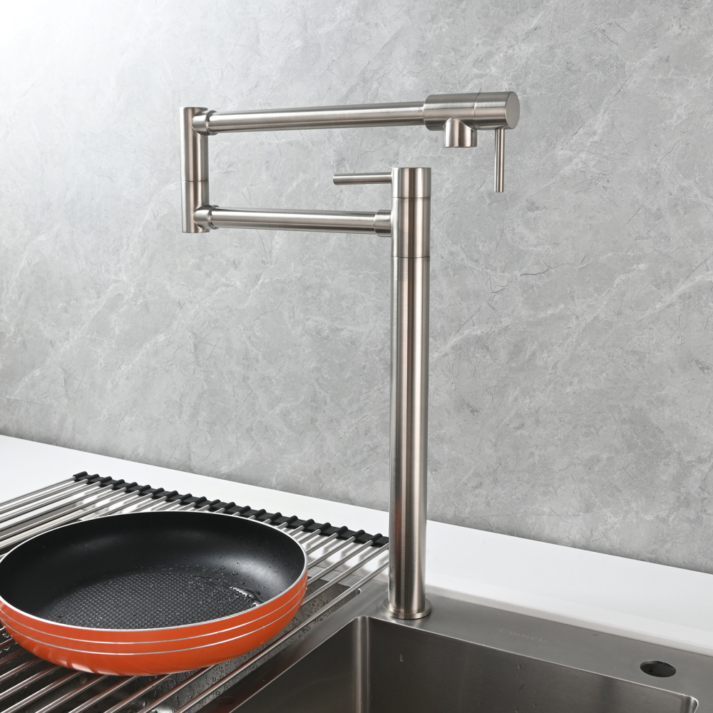 Tecmolog Brass Folding Faucet Single Cold Kitchen Tap with Double Joint Swing Arms
