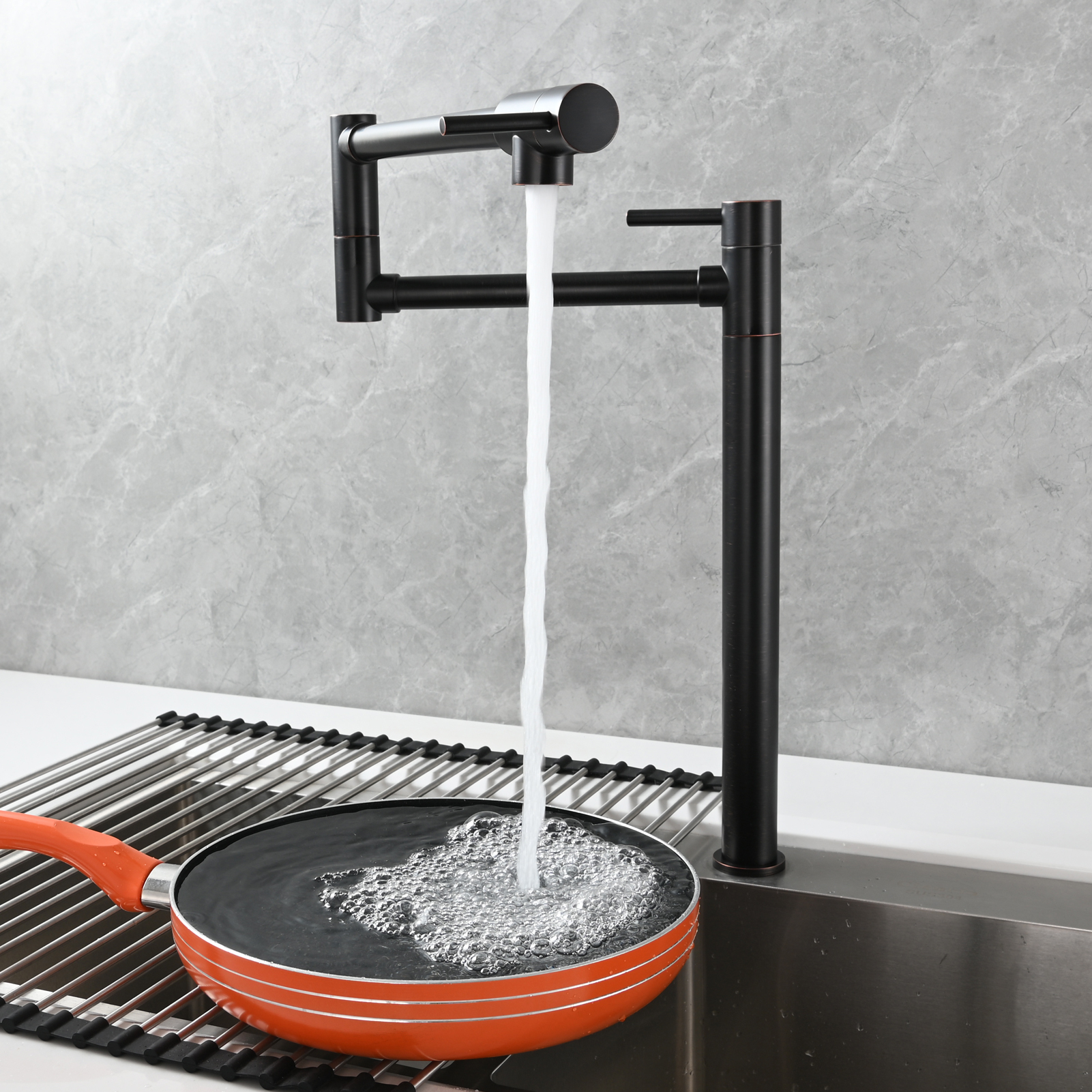Tecmolog Brass Folding Faucet Single Cold Kitchen Tap with Double Joint Swing Arms