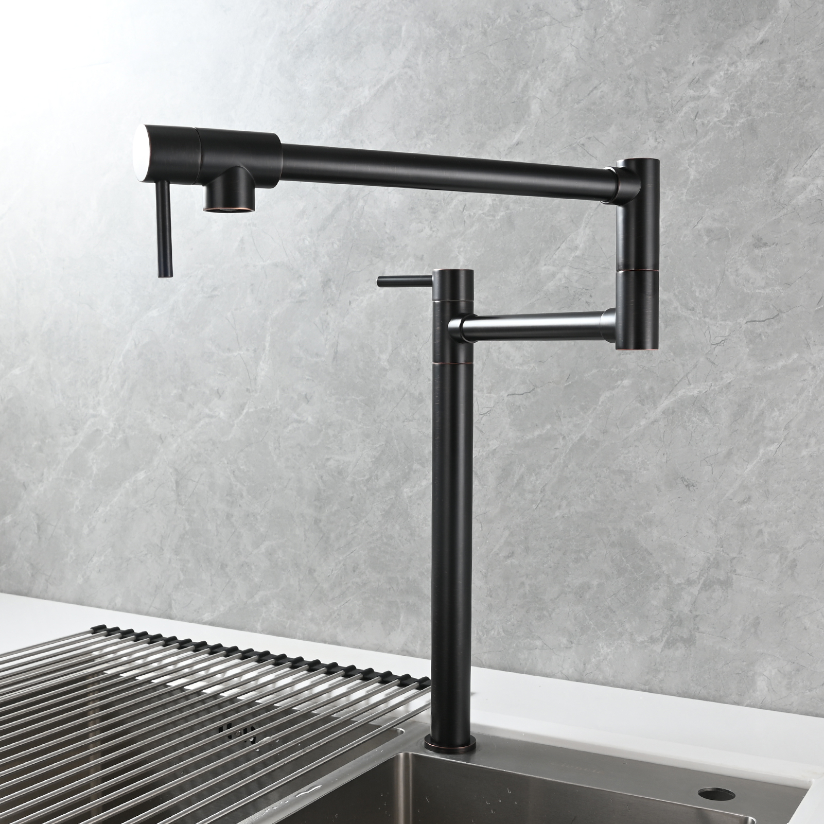 Tecmolog Brass Folding Faucet Single Cold Kitchen Tap with Double Joint Swing Arms