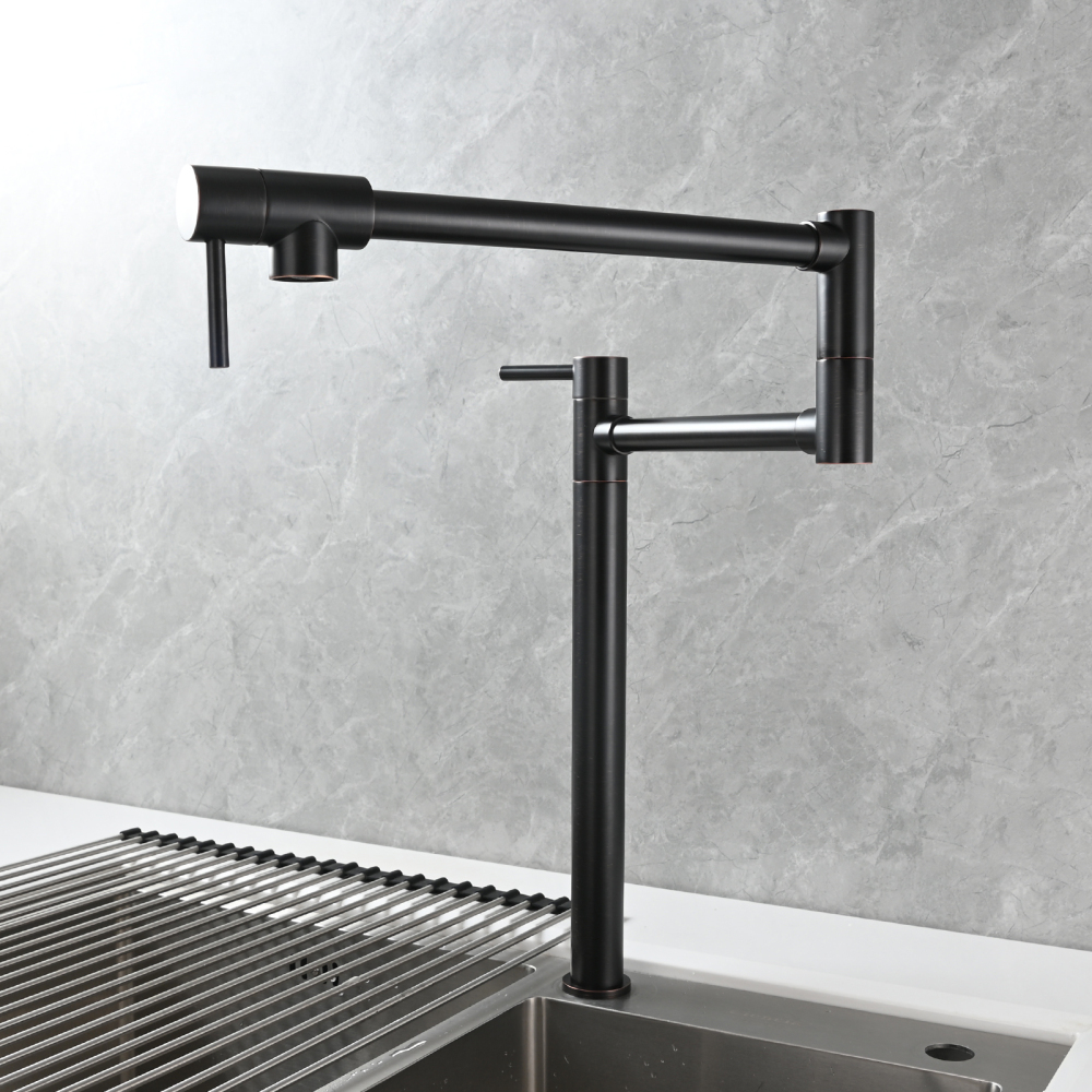 Tecmolog Brass Folding Faucet Single Cold Kitchen Tap with Double Joint Swing Arms