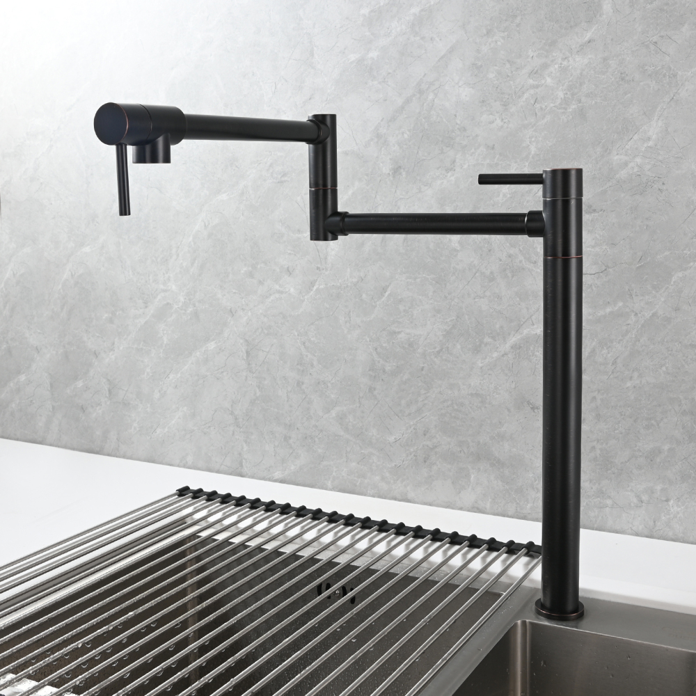 Tecmolog Brass Folding Faucet Single Cold Kitchen Tap with Double Joint Swing Arms