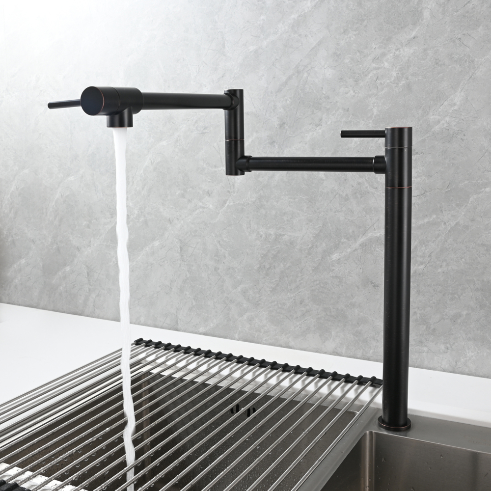 Tecmolog Brass Folding Faucet Single Cold Kitchen Tap with Double Joint Swing Arms