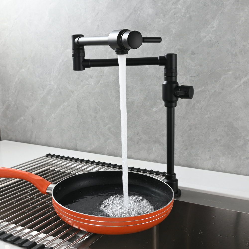 Tecmolog Brass Folding Deck Mount Pot Faucets Over Stove,Single Cold Kitchen Tap with Double Joint Swing Arms