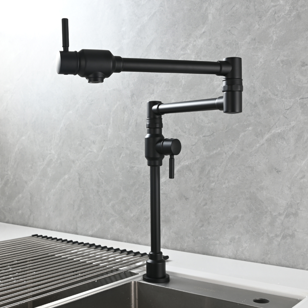 Tecmolog Brass Folding Deck Mount Pot Faucets Over Stove,Single Cold Kitchen Tap with Double Joint Swing Arms
