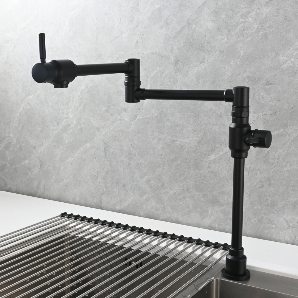 Tecmolog Brass Folding Deck Mount Pot Faucets Over Stove,Single Cold Kitchen Tap with Double Joint Swing Arms