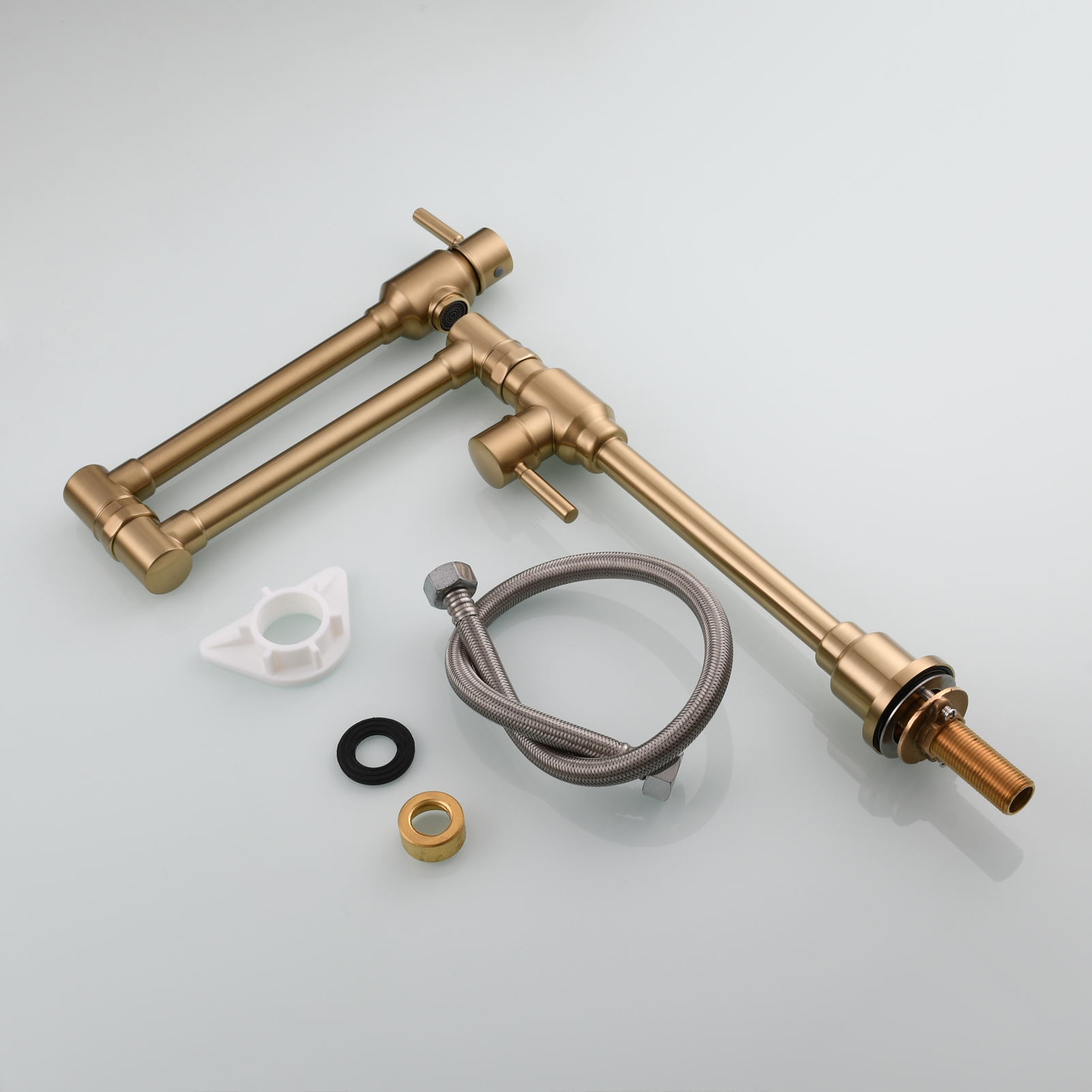 Tecmolog Brass Folding Deck Mount Pot Faucets Over Stove,Single Cold Kitchen Tap with Double Joint Swing Arms