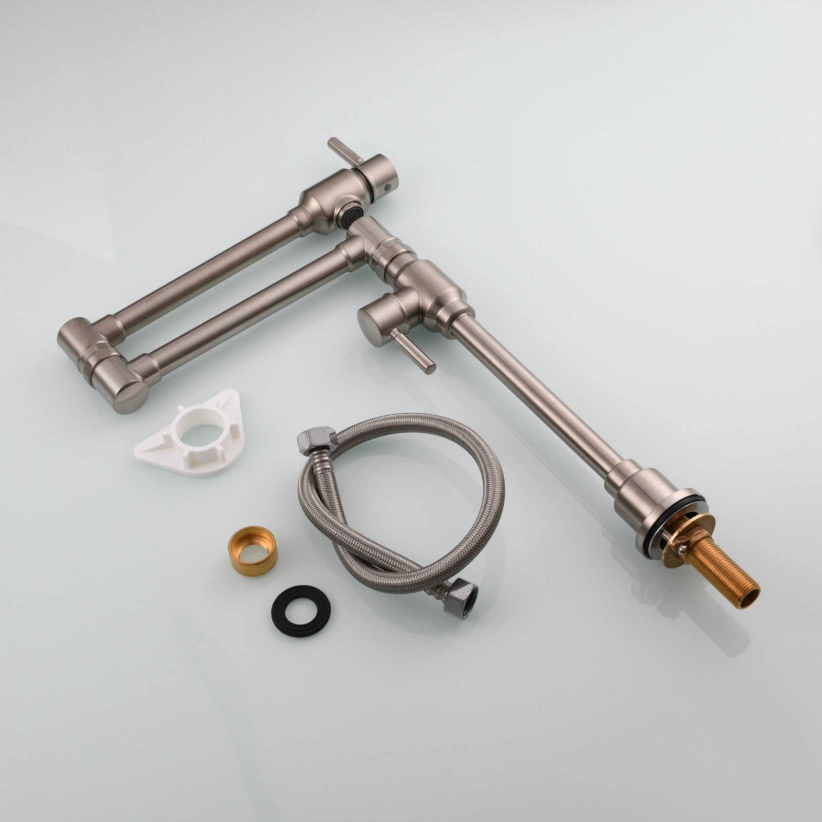 Tecmolog Brass Folding Deck Mount Pot Faucets Over Stove,Single Cold Kitchen Tap with Double Joint Swing Arms