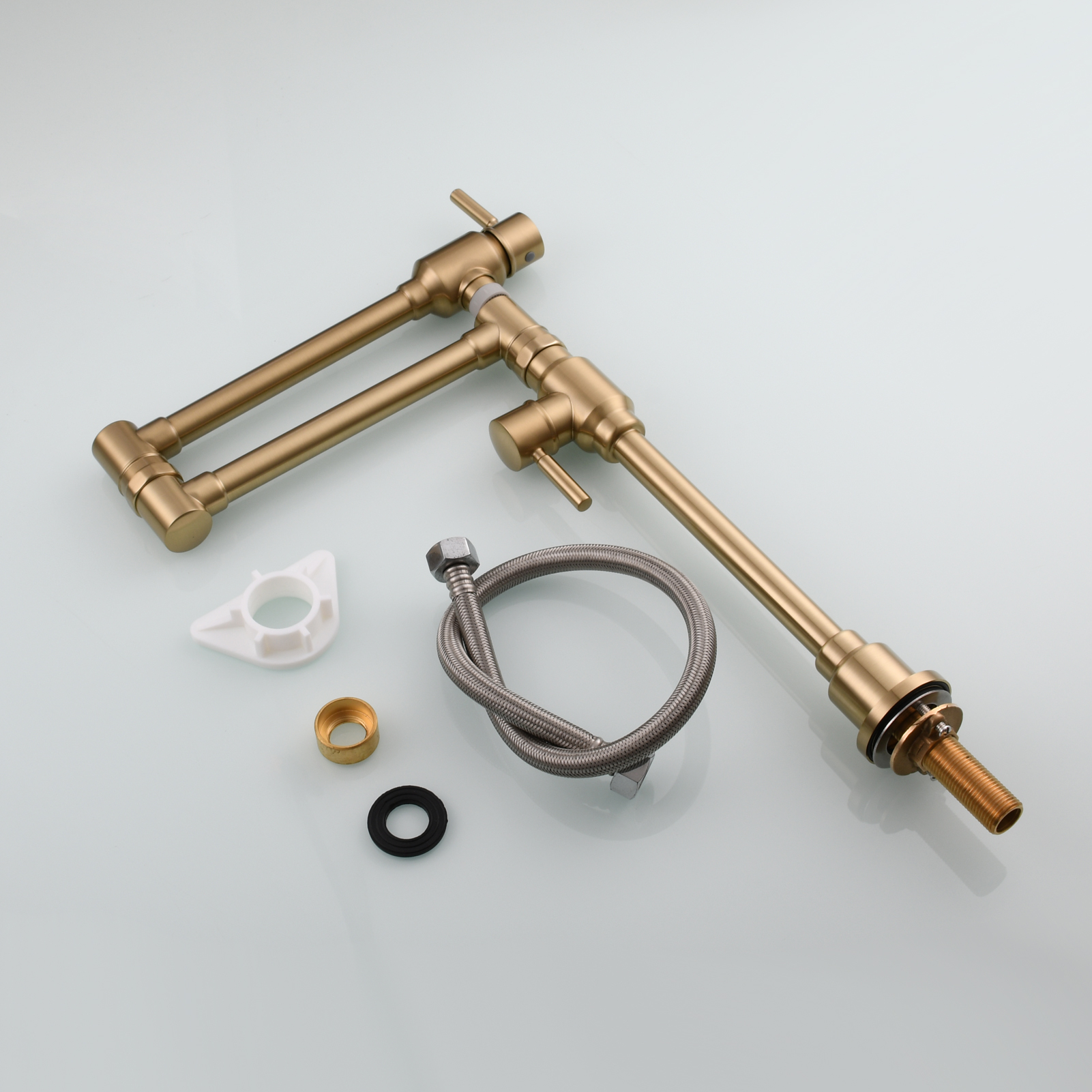 Tecmolog Brass Folding Deck Mount Pot Faucets Over Stove,Single Cold Kitchen Tap with Double Joint Swing Arms