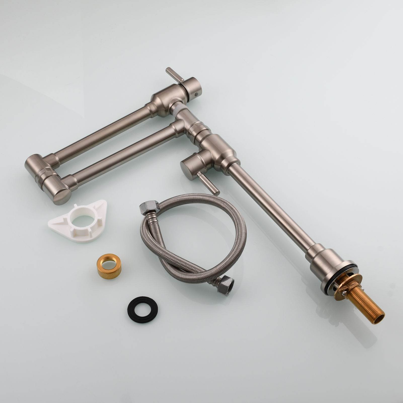 Tecmolog Brass Folding Deck Mount Pot Faucets Over Stove,Single Cold Kitchen Tap with Double Joint Swing Arms