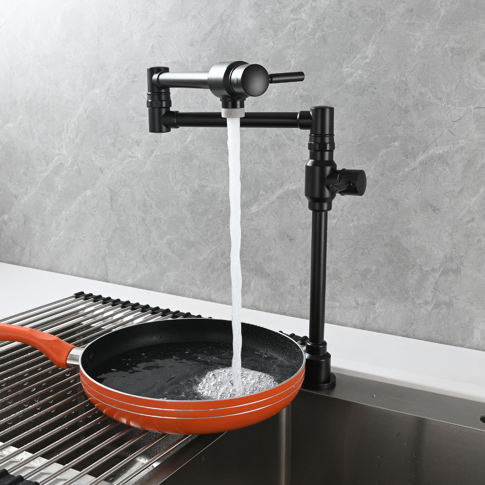 Tecmolog Brass Folding Deck Mount Pot Faucets Over Stove,Single Cold Kitchen Tap with Double Joint Swing Arms