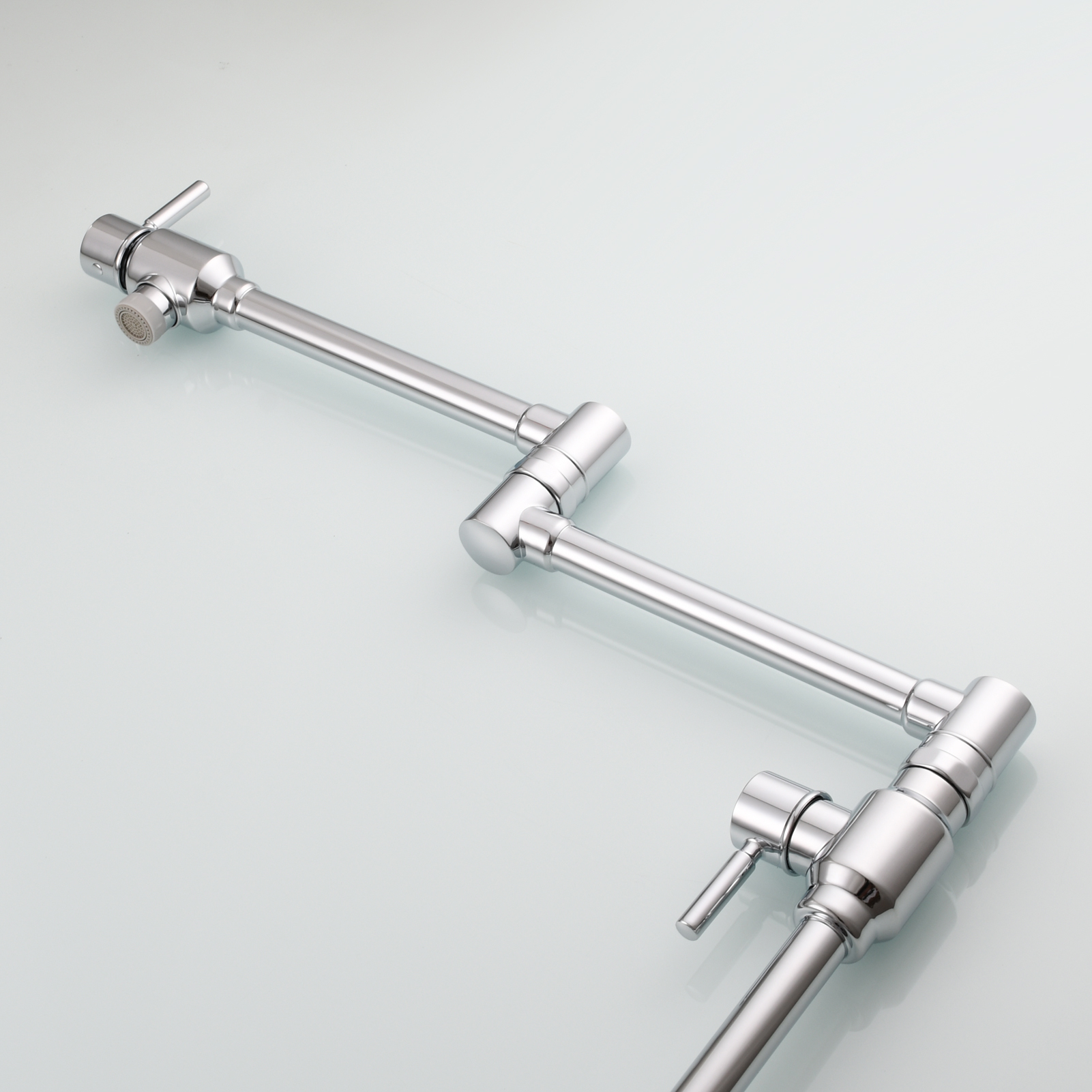 Tecmolog Brass Folding Deck Mount Pot Faucets Over Stove,Single Cold Kitchen Tap with Double Joint Swing Arms