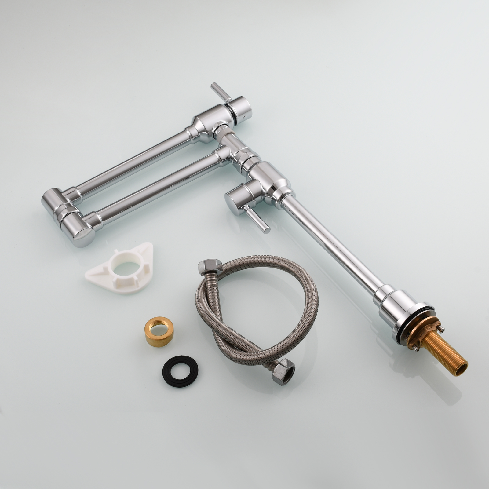 Tecmolog Brass Folding Deck Mount Pot Faucets Over Stove,Single Cold Kitchen Tap with Double Joint Swing Arms