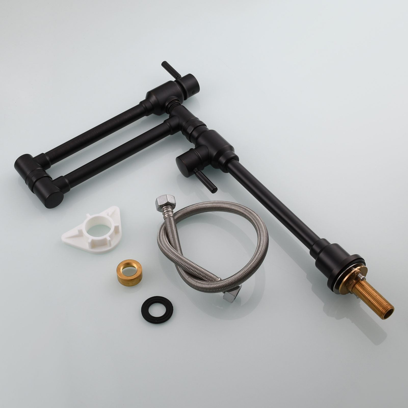 Tecmolog Brass Folding Deck Mount Pot Faucets Over Stove,Single Cold Kitchen Tap with Double Joint Swing Arms