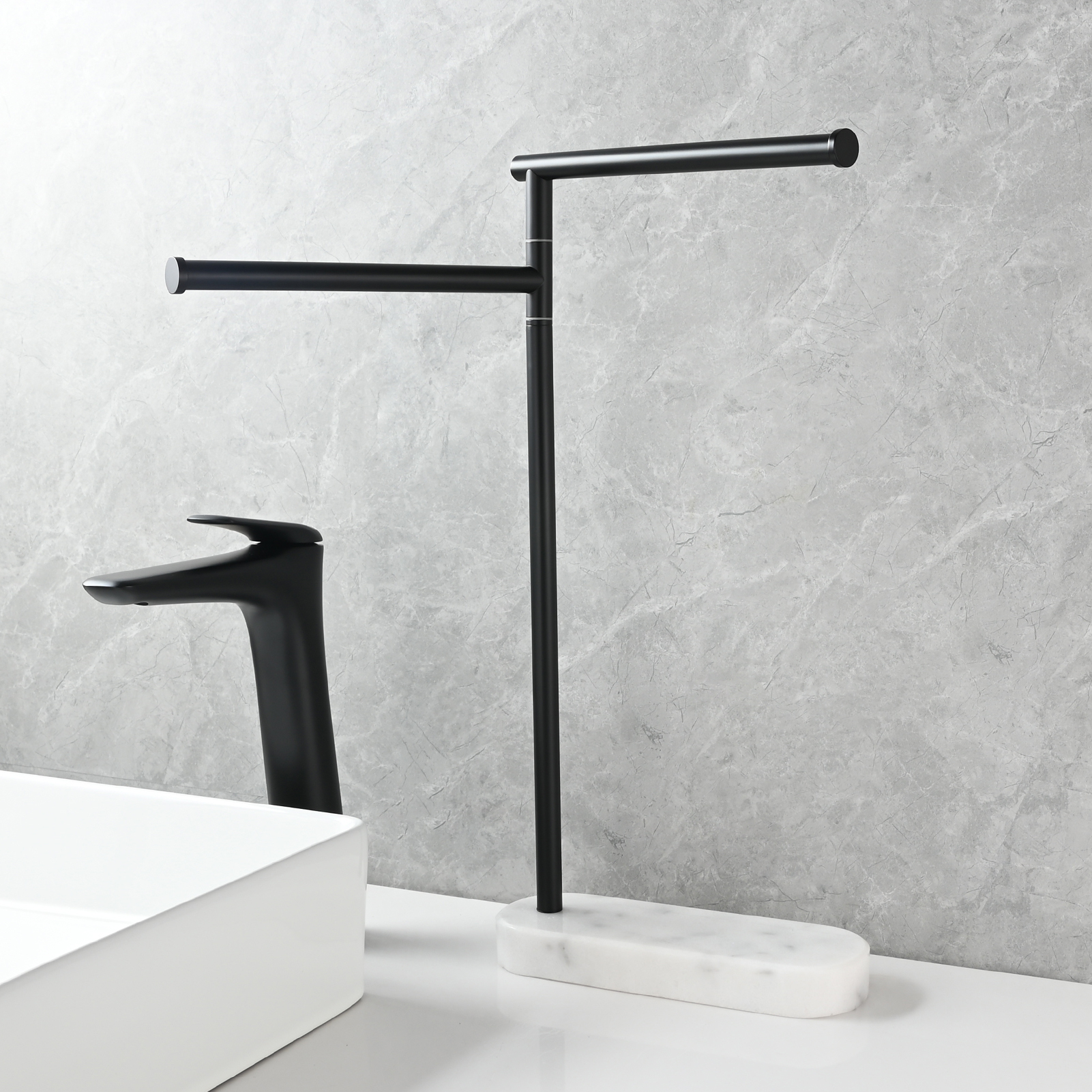 Tecmolog Stainlee Steel Marble Towel Rack,Standing Towel Rack Double or (Three) Rod for Bathroom Floor