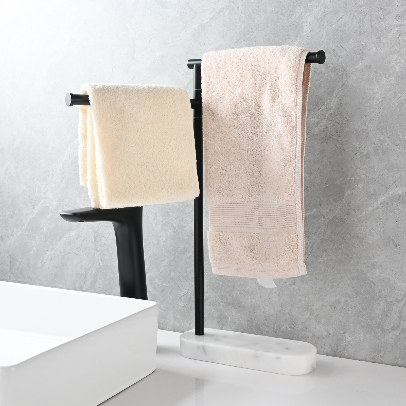 Tecmolog Stainlee Steel Marble Towel Rack,Standing Towel Rack Double or (Three) Rod for Bathroom Floor