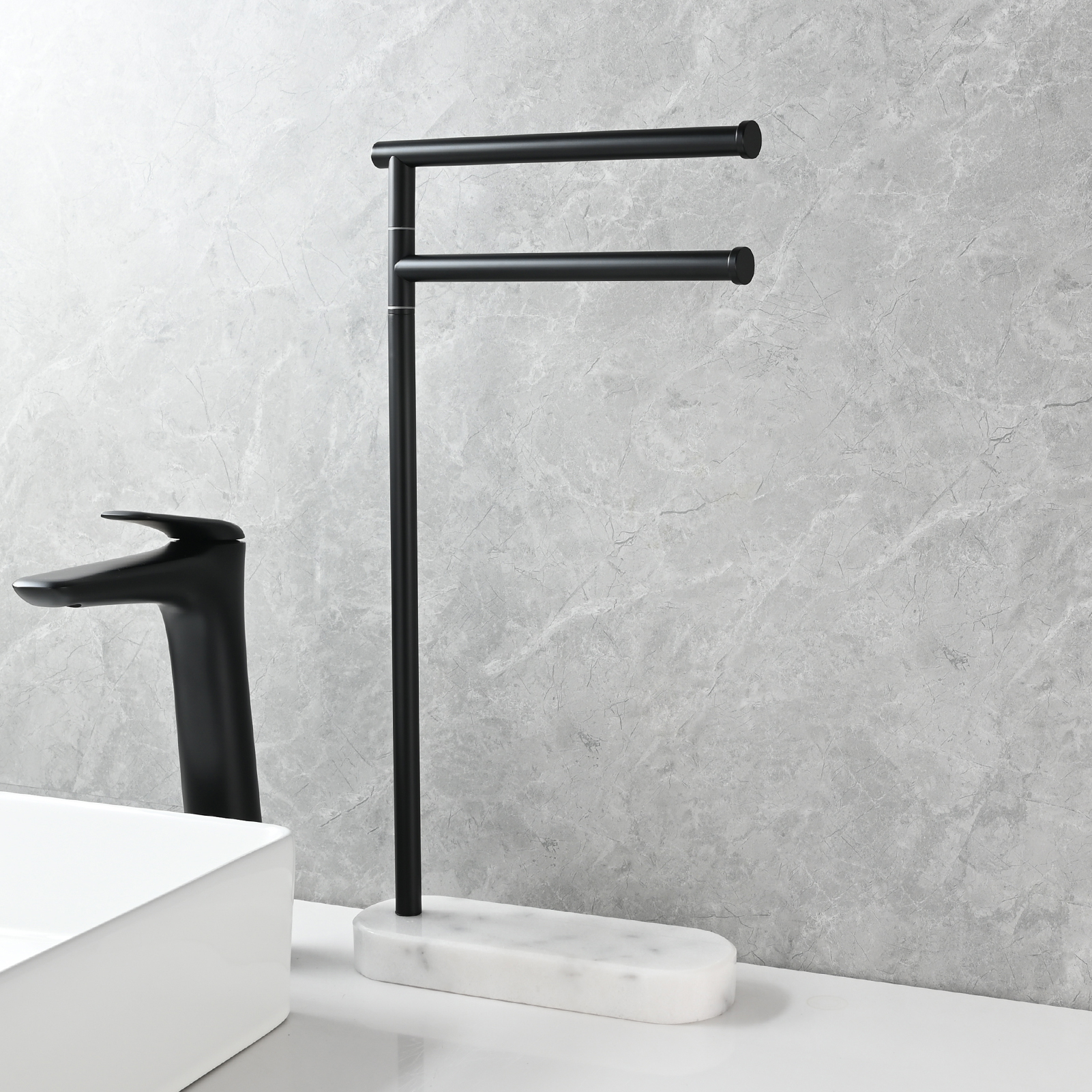 Tecmolog Stainlee Steel Marble Towel Rack,Standing Towel Rack Double or (Three) Rod for Bathroom Floor