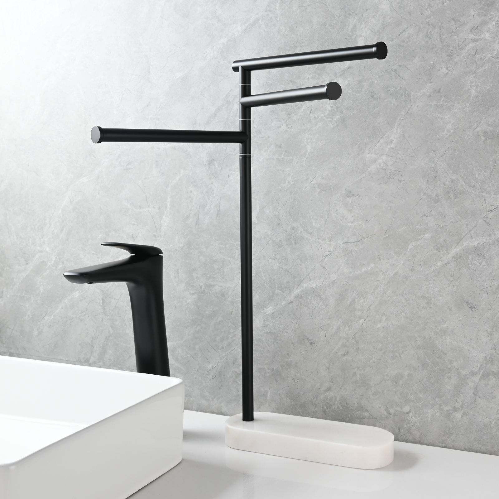 Tecmolog Stainlee Steel Marble Towel Rack,Standing Towel Rack Double or (Three) Rod for Bathroom Floor